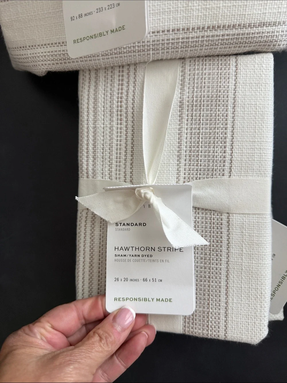 NWT Pottery Barn Full/Queen Hawthorn Stripe Bedding Set in Cream and Taupe